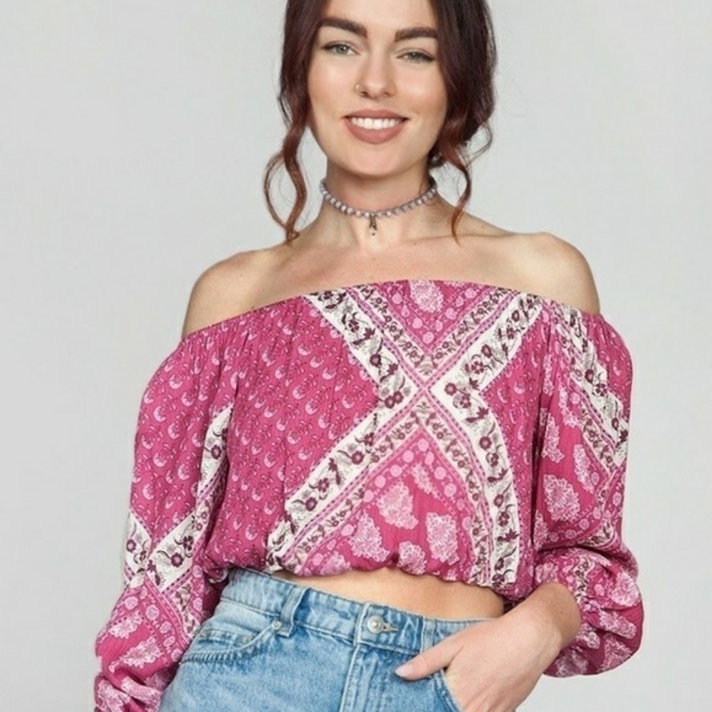 Show Me Your Mumu off shoulder floral print crop top M NWT - Picture 1 of 6